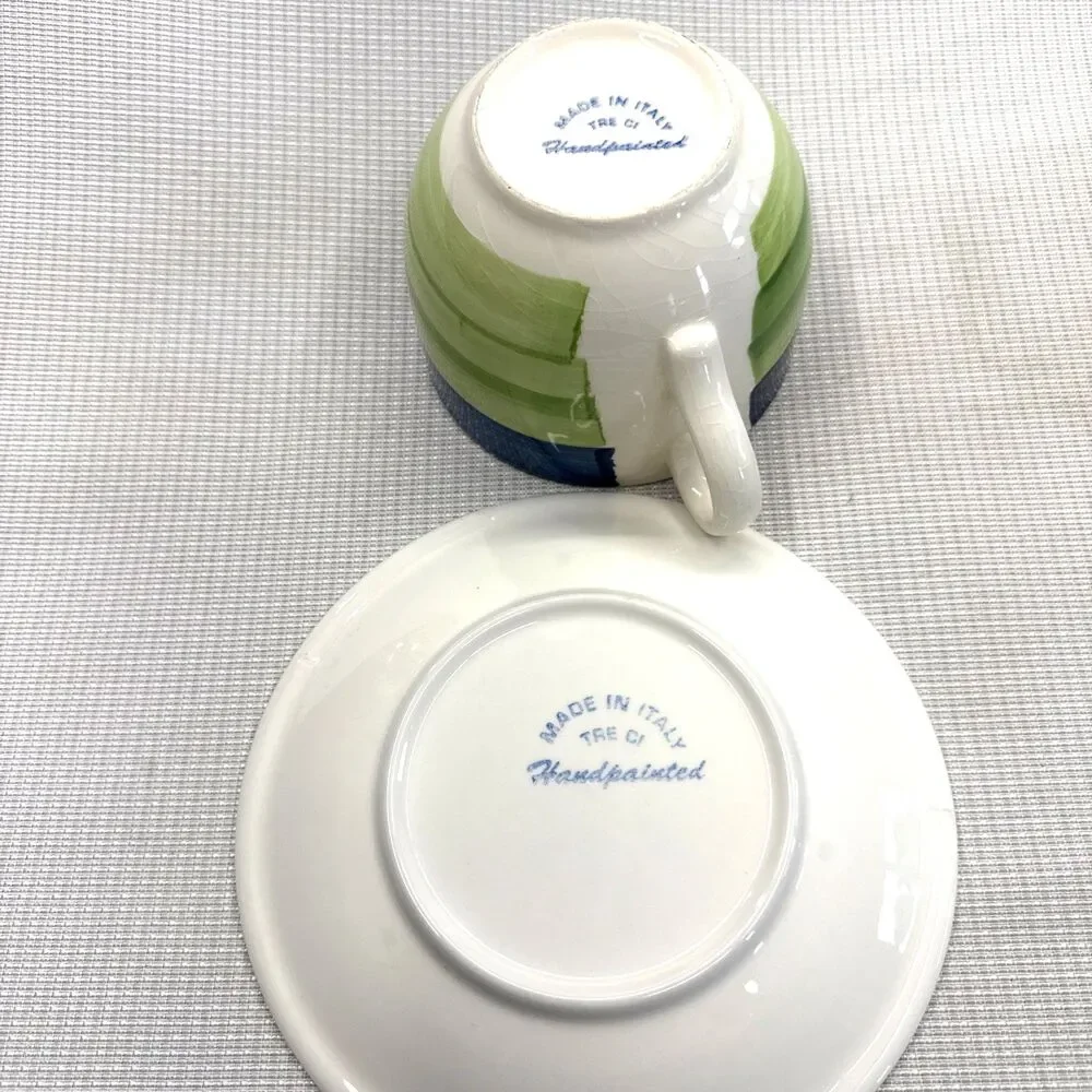Vintage Tre Ci Handpainted Made in Italy Jumbo Cup & Saucer Set of 2